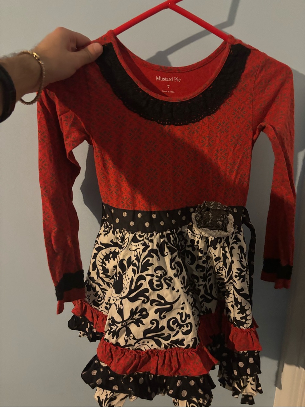 Mustard Pie Red & Black Patterned Girls Dress size 7